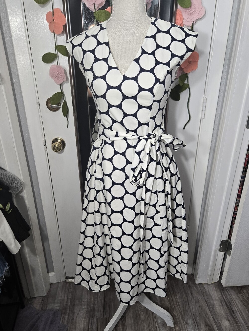Boden Tori Cotton Midi Dress White/Navy Sz 2 Petite - Picture 3 of 12